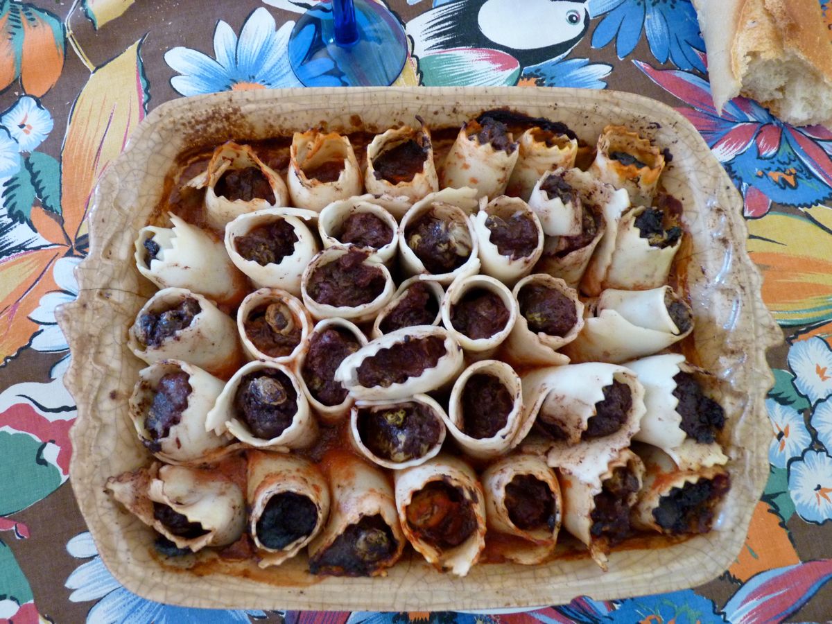 Canneloni au boudin et raisin